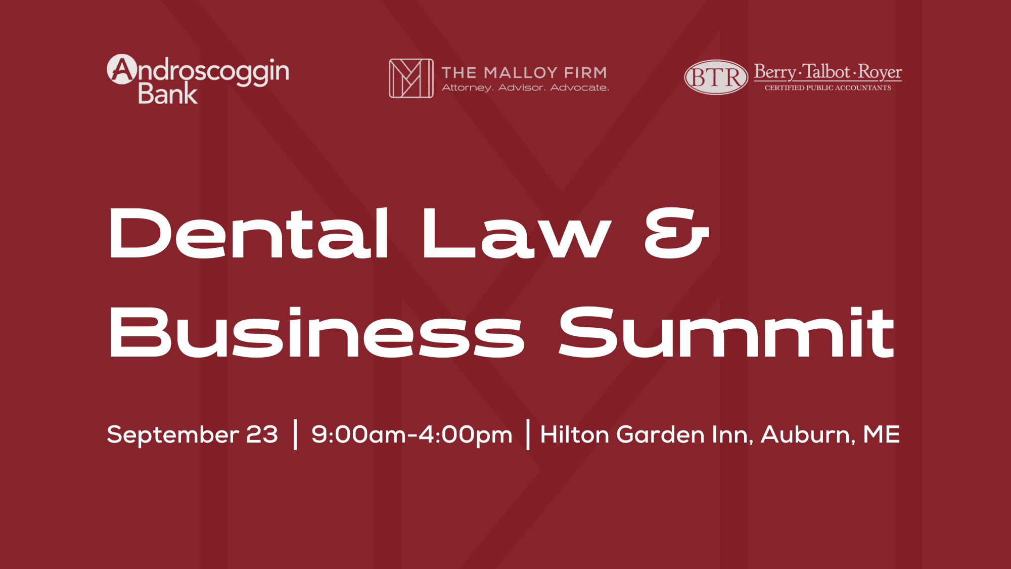 Dental Law and Business Summit Red Announcement Banner